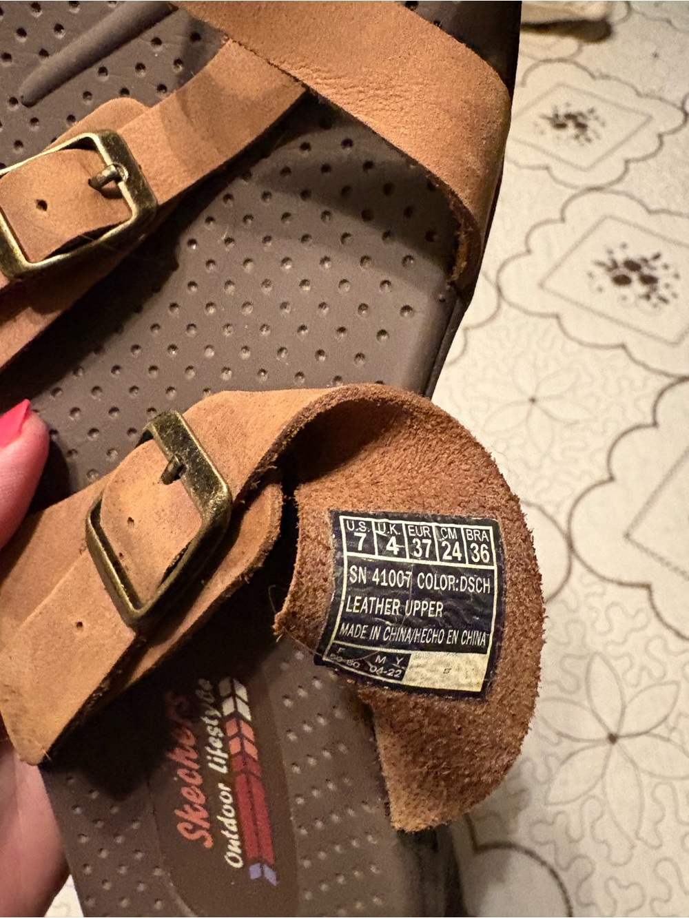 Skechers Women’s Brown Leather Double-Strap Buckle Sandals - Picture 2 of 6